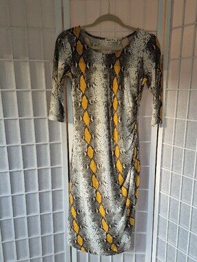 Yellow and Black Snake-Print Midi Dress